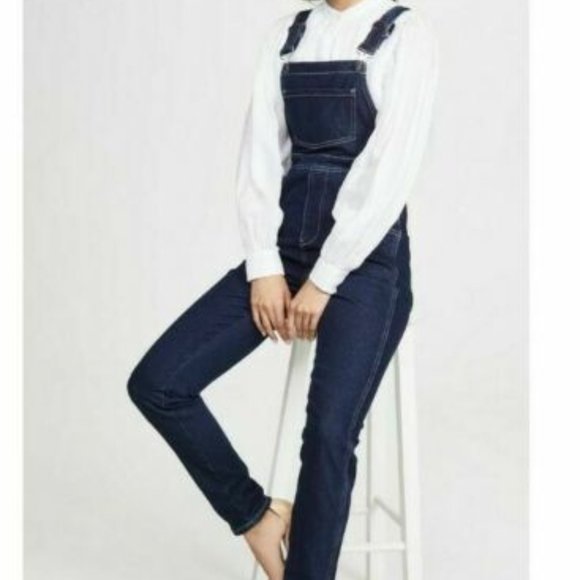 WeWoreWhat Basic Overalls Jeans Dark Wash - Picture 4 of 7